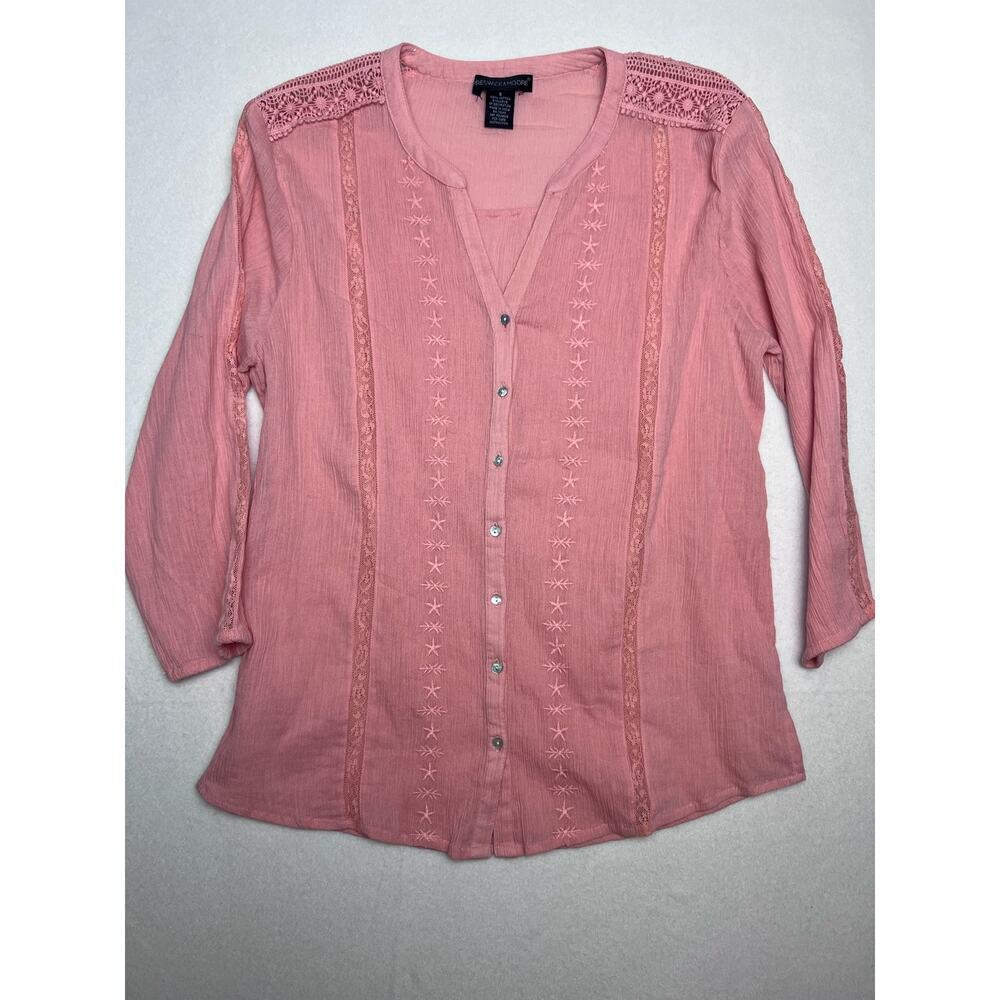 Preswick & Moore Top Pastel Pink Crochet Lace Boho Chic Women's Shirt Size S